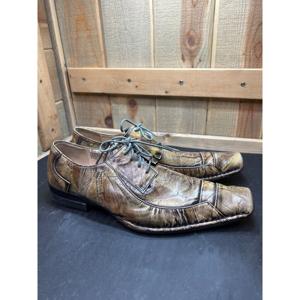 Mens Giovanni Express Leather Distressed Square Toe Lace-Up Dress Shoes Size 12